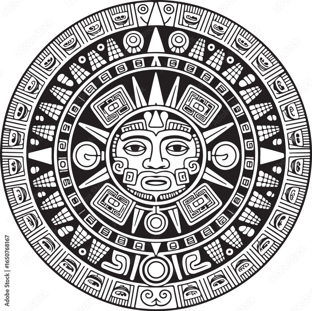 Obraz premium Bold, striking Aztec sun stone design for creative projects