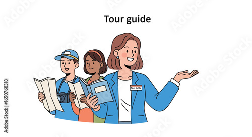 Friendly Tour Guide with Tourists Exploring New Places