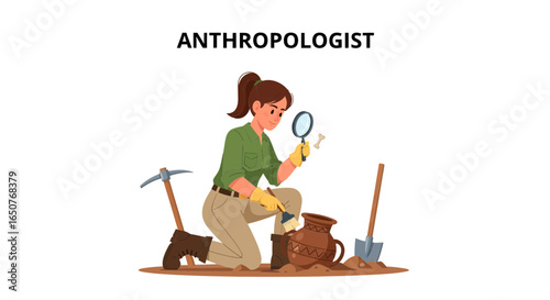 Anthropologist at Work Discovering Ancient Artifacts with Careful Examination