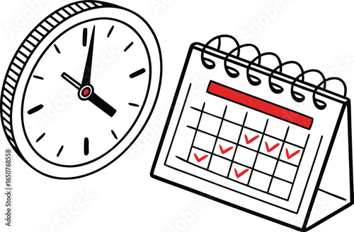time clock and date calendar illustration
