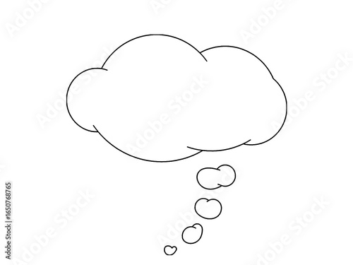 Blank thought bubble outline with cloud shape on white background. Simple idea balloon template for comic, imagination, or creative design. Minimal thinking cloud graphic element illustration.