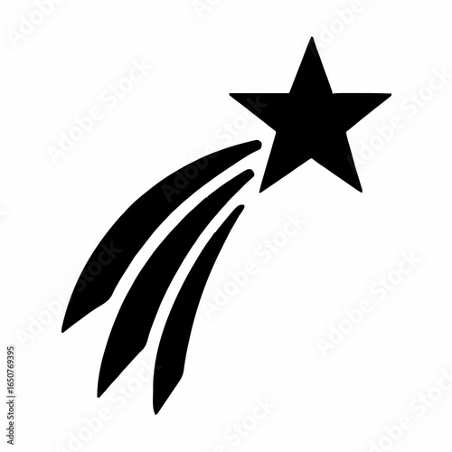 Black Shooting Star Silhouette with Curved Trails – Minimalist Celestial Icon Symbolizing Wishes, Motion, and Cosmic Beauty