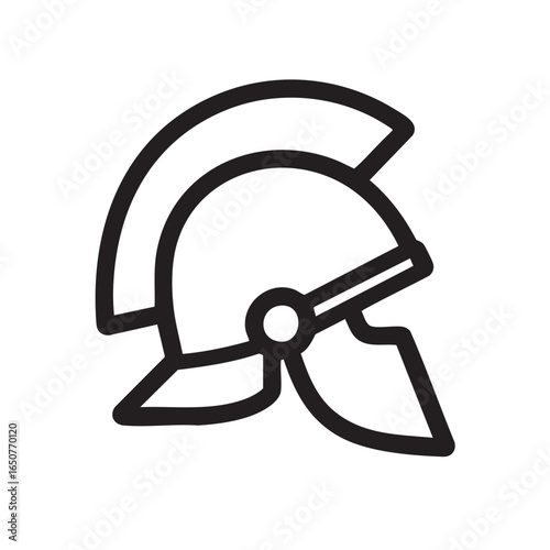 A line drawing of a Roman helmet.