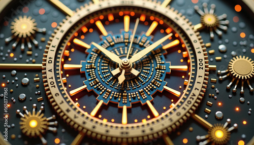 Wallpaper Mural Clock made of golden gears and computer chips Torontodigital.ca