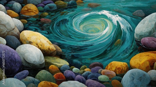 Whirlpool amidst colorful stones