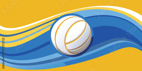 Abstract rugby ball with flowing blue and yellow waves background