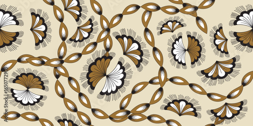 African ethnic traditional brown pattern. seamless beautiful Kitenge, chitenge style. fashion design in colorful. Geometric brown circle abstract motif. Floral Ankara prints, African wax prints.