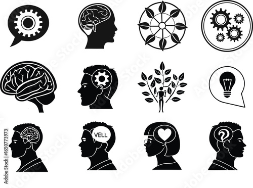 Psychology and mental health icon set