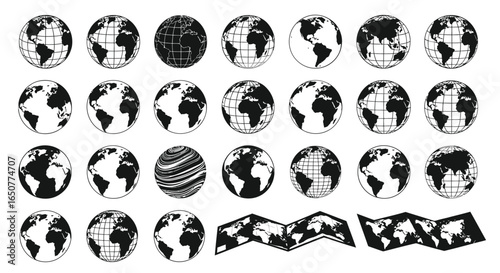 Vector art of collection of earth globe illustrations isolated on white background