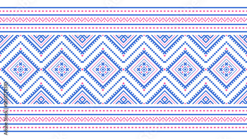 Ethnic style seamless tribal pattern. Blue, pink, Mexican, Aztec and Mayan. Design for background, vector, wallpaper, print, ethnic geometric.