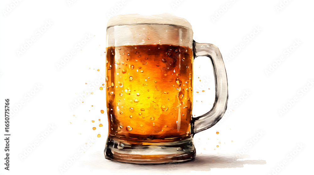 Watercolor Illustration of Beer Mug with Foam Watercolor Illustration of Beer Mug with Foam