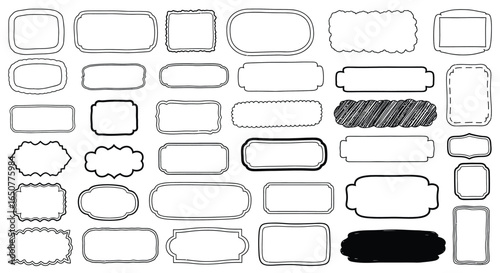Vector art of collection of hand drawn frames and borders isolated on white background