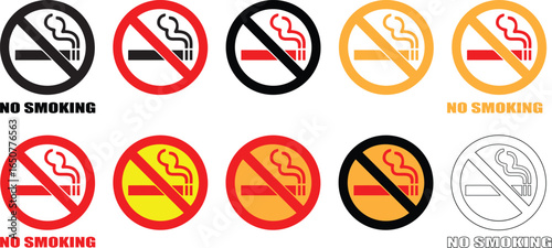 No smoking icon in different color and model. No smoking icon sheet with vector.