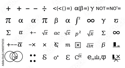 Vector art of collection of mathematical symbols and notations isolated on white background