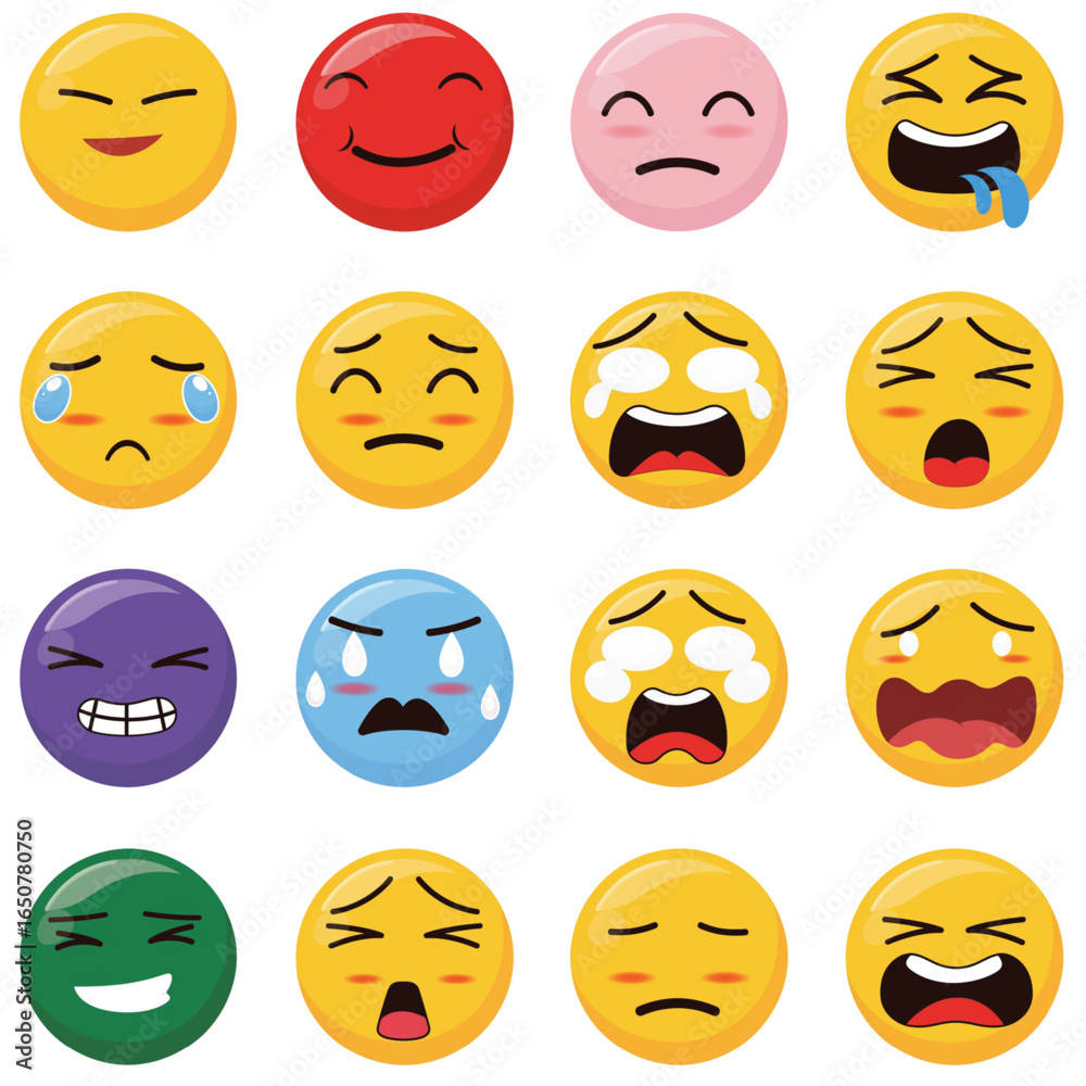 Fototapeta premium Diverse Emoji Set: Expressive Facial Expressions