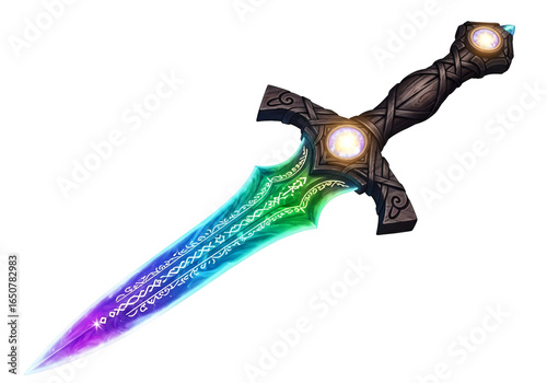 Enchanted Master Sword from The Legend of Zelda with Vibrant Rainbow Colors and Intricate Details