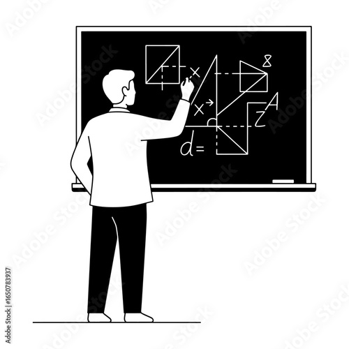 Teacher showing the connection between math and history on the board: perfect for explaining the interrelationships between education, teaching, science, and the humanities.