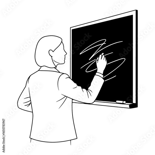 Teacher showing the connection between math and history on the board: perfect for explaining the interrelationships between education, teaching, science, and the humanities.