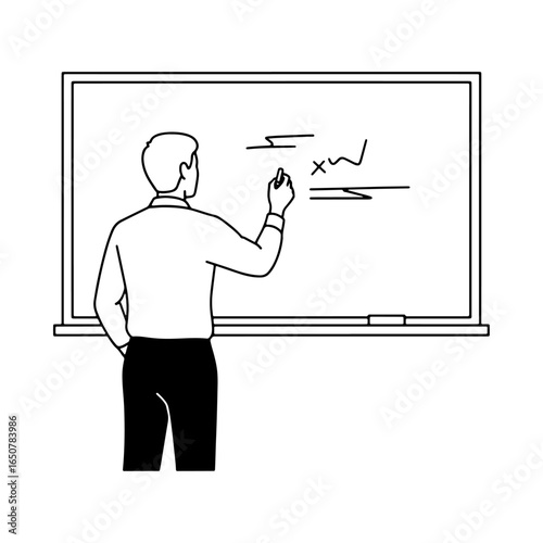 Teacher showing the connection between math and history on the board: perfect for explaining the interrelationships between education, teaching, science, and the humanities.