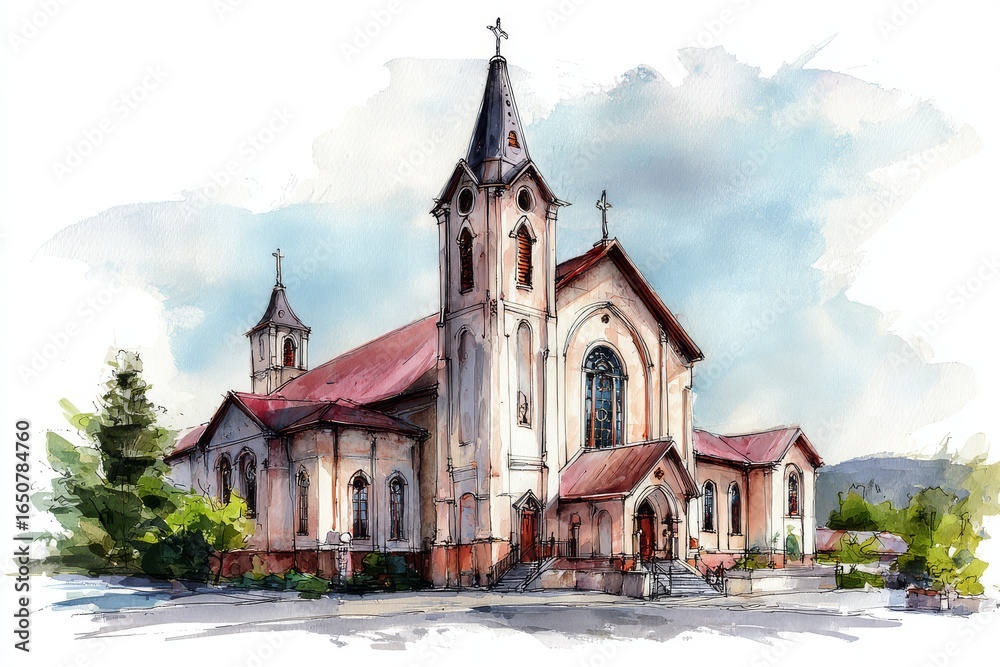 Watercolor Catholic Church Isolated Art Watercolor Catholic Church Isolated Art