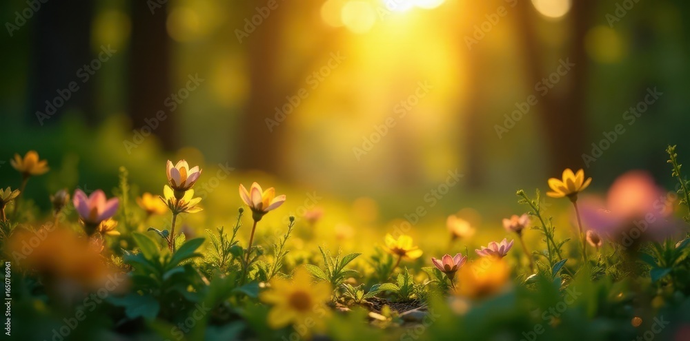 Obraz premium Radiant golden rings illuminate verdant backdrop, peace, shiny, shine