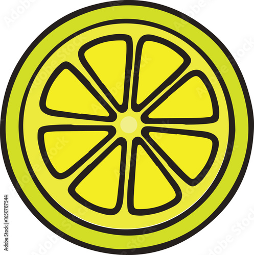 Vector graphic of a fresh yellow citrus lemon slice.