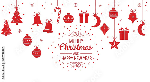 Vector art of festive christmas and happy new year ornaments isolated on white background