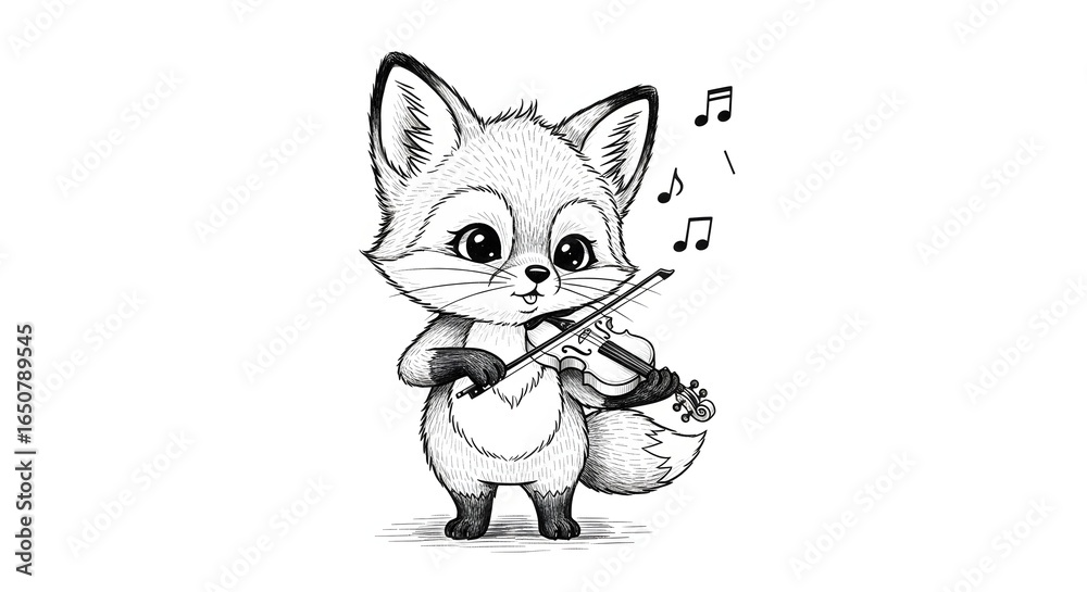 Fototapeta premium Cute animal character playing the violin. Generative AI.