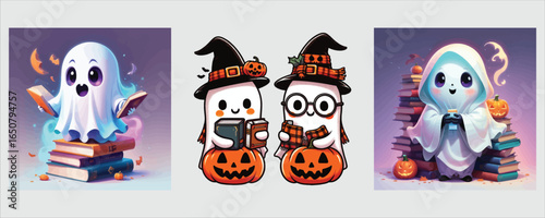 Art of cute halloween ghosts with pumpkins books