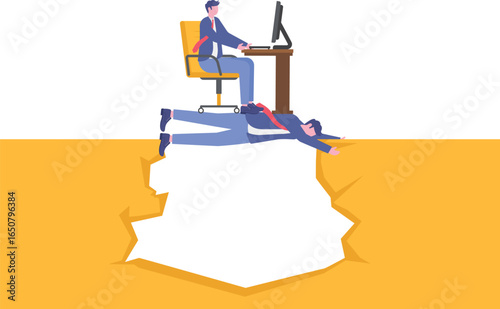 Flat illustration of human resource manager building bridge using candidate resumes to connect recruitment and onboarding process in HR workflow
