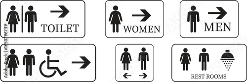 Toilet Icon set.square toilet signs collection, male, female and neutral gender, vector Illustration.Public bathroom pictogram. Male and female gender silhouette for lavatory door.