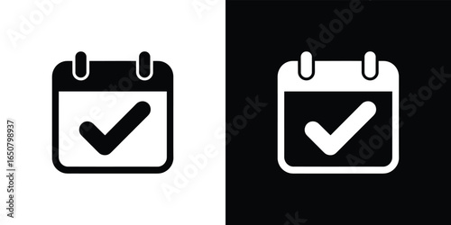 Calendar Icon With Tick Mark on White and Black Backgrounds for Design