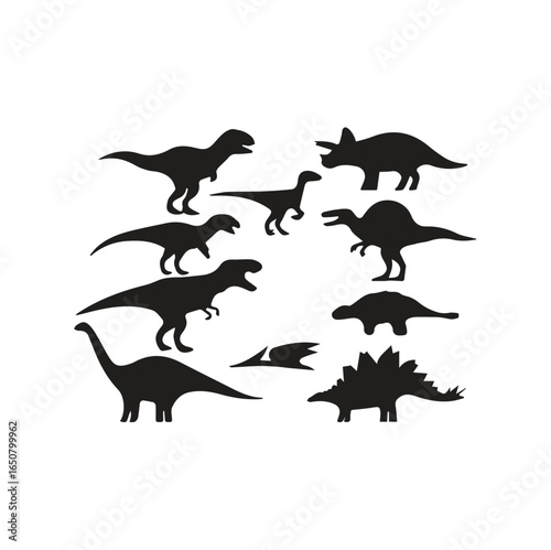 set of silhouettes of dinosaurs, vector silhouette of dinosaurs, set of silhouettes of dinosaurs, Silhouette Set of Various Dinosaur Species, 