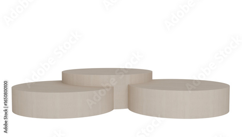 3D Render three round tables with a white background