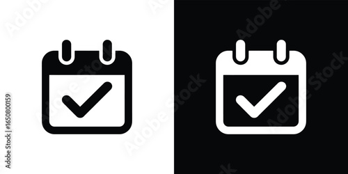 Isolated Calendar Icon with Check Mark Black and White Symbol Sign