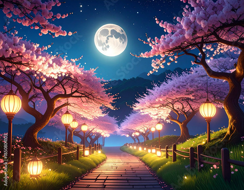 Enchanted cherry blossom path