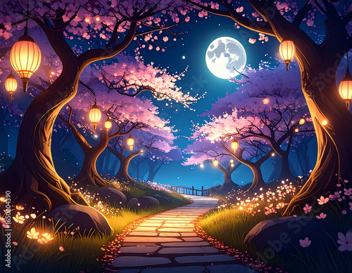 Enchanted cherry blossom path