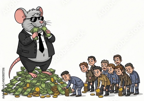 Conceptual image of a rat symbolizing capitalist greed, social inequality, and political injustice, presented as economic satire