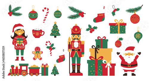Vector art of festive christmas clip art collection with holiday ornaments and decorations