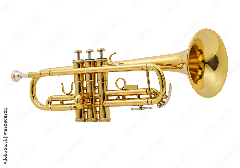 Obraz premium Gold trumpet musical instrument studio shot transparent background