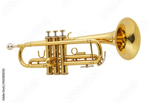 Gold trumpet musical instrument studio shot transparent background