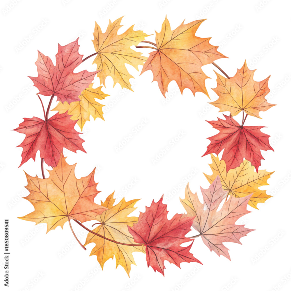 Fototapeta premium Autumn Leaves Clipart Frame Borders Watercolor White Background