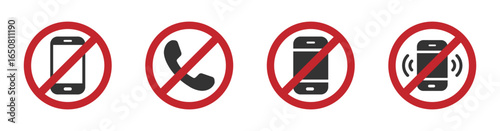Photos and phones forbidden signs. No camera or filming signs. No phone allowed sign. Switch off phone sign.