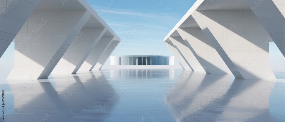 Obraz premium Modern Architectural Structure with Symmetrical Design and Reflective Floor