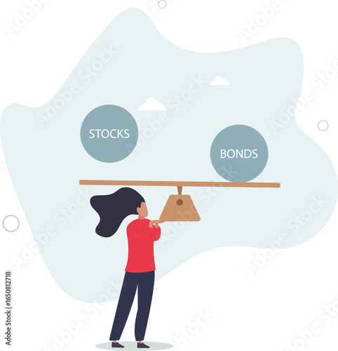 Stocks vs bonds in investment asset allocation, risk assessment portfolio or expected return in long term mutual funds,human life.