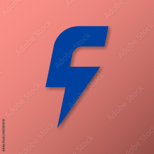 A powerful and dynamic blue "F" lettermark designed in the shape of a lightning bolt, placed over a soft pink gradient background. Ideal for energy brands, tech startups, sports teams, or app icons.