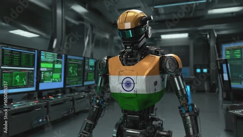 Robot with the Indian flag.