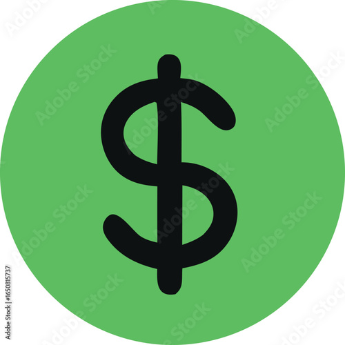 Bold black dollar sign centered within a vibrant green circular background representing financial success and wealth