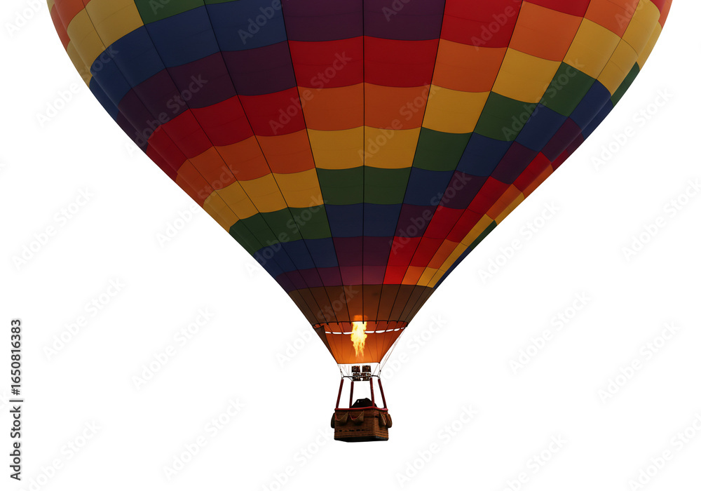 Fototapeta premium Hot air balloon night ascent multicolored fabric texture on transparent background