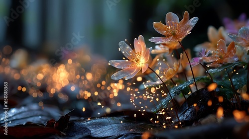Sparkling fireflies dancing along forest path high resolution photo
